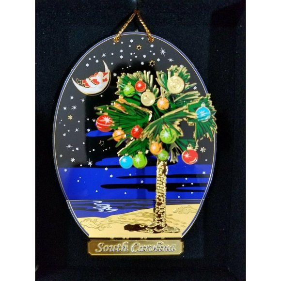South Carolina Palmetto Palm Tree Ornament Decorated Brass Nations Treas… - Picture 2 of 5